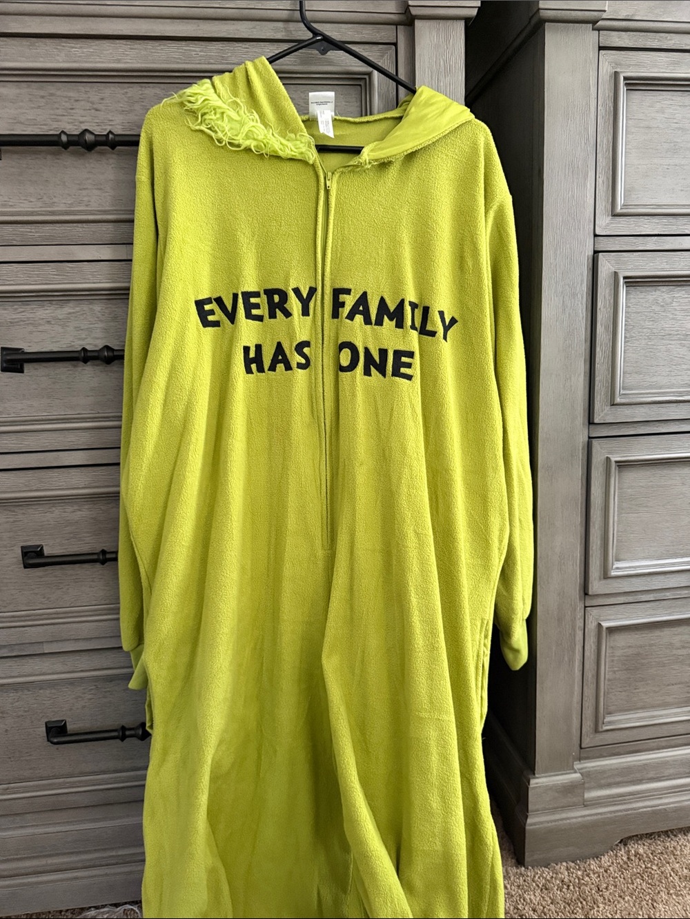 Lime Green Hooded Men's Robe with 'Every Family Has One' Text